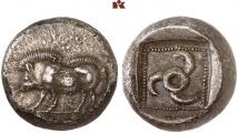 Prä- und protodynastische Prägungen. AR-Stater, nach 460 v. Chr., unbestimmte Münzstätte; 8,46 g. Müseler II, 37 (dies Exemplar).