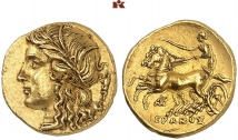 SYRAKUS. Hieron II., 274-216 v. Chr. AV-Drachme; 4.25 g. Martorana 79 c; Hoover 1539; Carroccio 41.