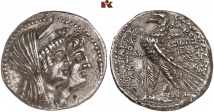 Kleopatra Thea und Antiochos VIII., 125-121 v. Chr. AR-Tetradrachme, Jahr 191 seleukidischer Ära (= 122/121 v. Chr.), Sidon; 13.41 g. SNG Spaer -; Houghton/Lorber/Hoover 2269; Hoover 1184.