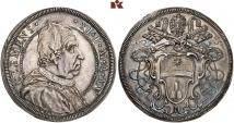 Clemens XI., 1700-1721. Piastra A XV (1714/1715), Rom. 31.91 g. Dav. 1448; Muntoni 49; Toffanin 2273/1 (RR).