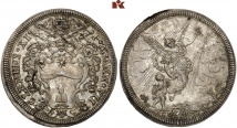 Clemens XI., 1700-1721. 1/2 Piastra ANN VII (1706/1707) Rom. 16.06 g. Muntoni 58; Toffanin 2277/1 (RR).