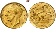 Zogu I., 1925-1928-1939. 100 Franken 1927 R, Rom. Fb. 1; Schl. 11.