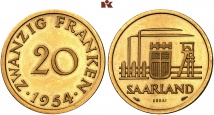 20 Franken 1954 ohne Münzzeichen, zu J. 802.