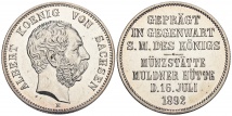 Albert, 1873-1902. Silberne Gedenkmünze in 2 Mark-Größe 1892. J. 126.