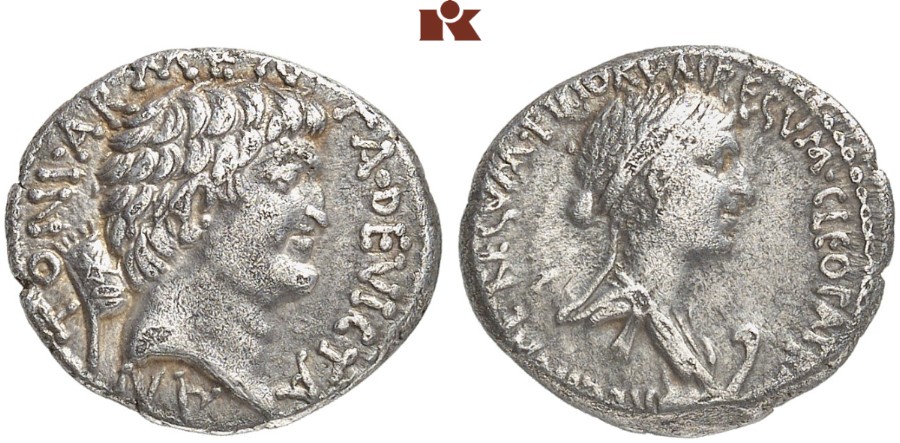 Marcus Antonius, † 30 v. Chr. und Kleopatra. AR-Denar, 34 v. Chr ...