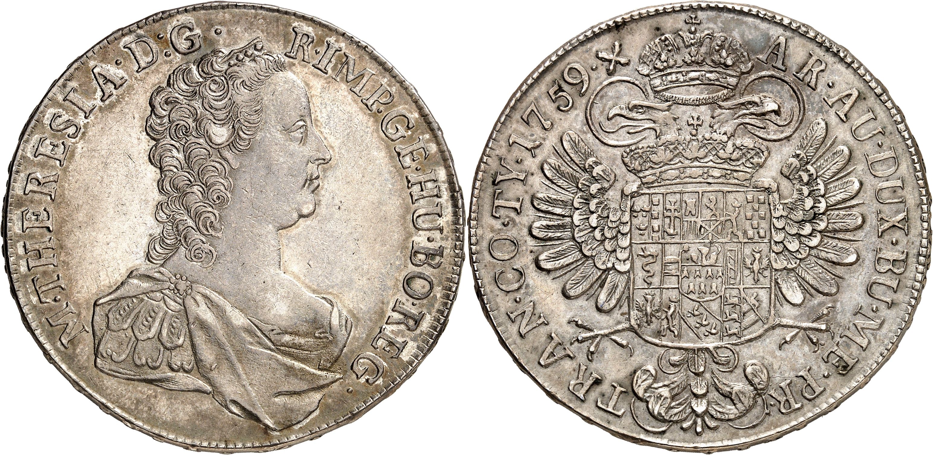 Maria Theresia, 1740-1780. Konv.-Taler 1759, Karlsburg. 28,01 g. Dav ...