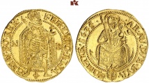 Ferdinand II., 1592-1618-1637. Dukat 1635 NB, Nagybánya. 3,47 g. Fb. 104; Herinek 252.