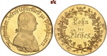 Maximilian I. (IV.) Joseph, 1799-1806-1825. Goldabschlag zu 5 Dukaten von den Stempeln des 1/2 Konv.-Talers o. J. (1803/1805). AKS 34 Anm.; Schl. A 2.1; Hahn zu 450.