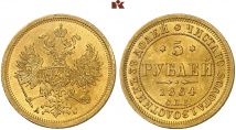 Alexander II., 1855-1881. 5 Rubel 1864,  St. Petersburg. 6,51 g. Bitkin 10; Fb. 163; Schl. 121.