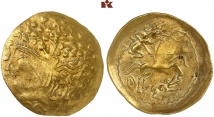 AULERCI EBUROVICES. AV-1/2 Stater, 2./1. Jahrhundert v. Chr.; 3,52 g. Delestrée/Tache 2389.