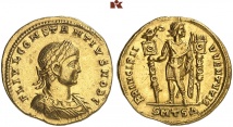 Constantinus I., 306-337 für Constantius II. AV-Solidus, 324, Thessalonica, 4. Offizin; 4.37 g. RIC 133.